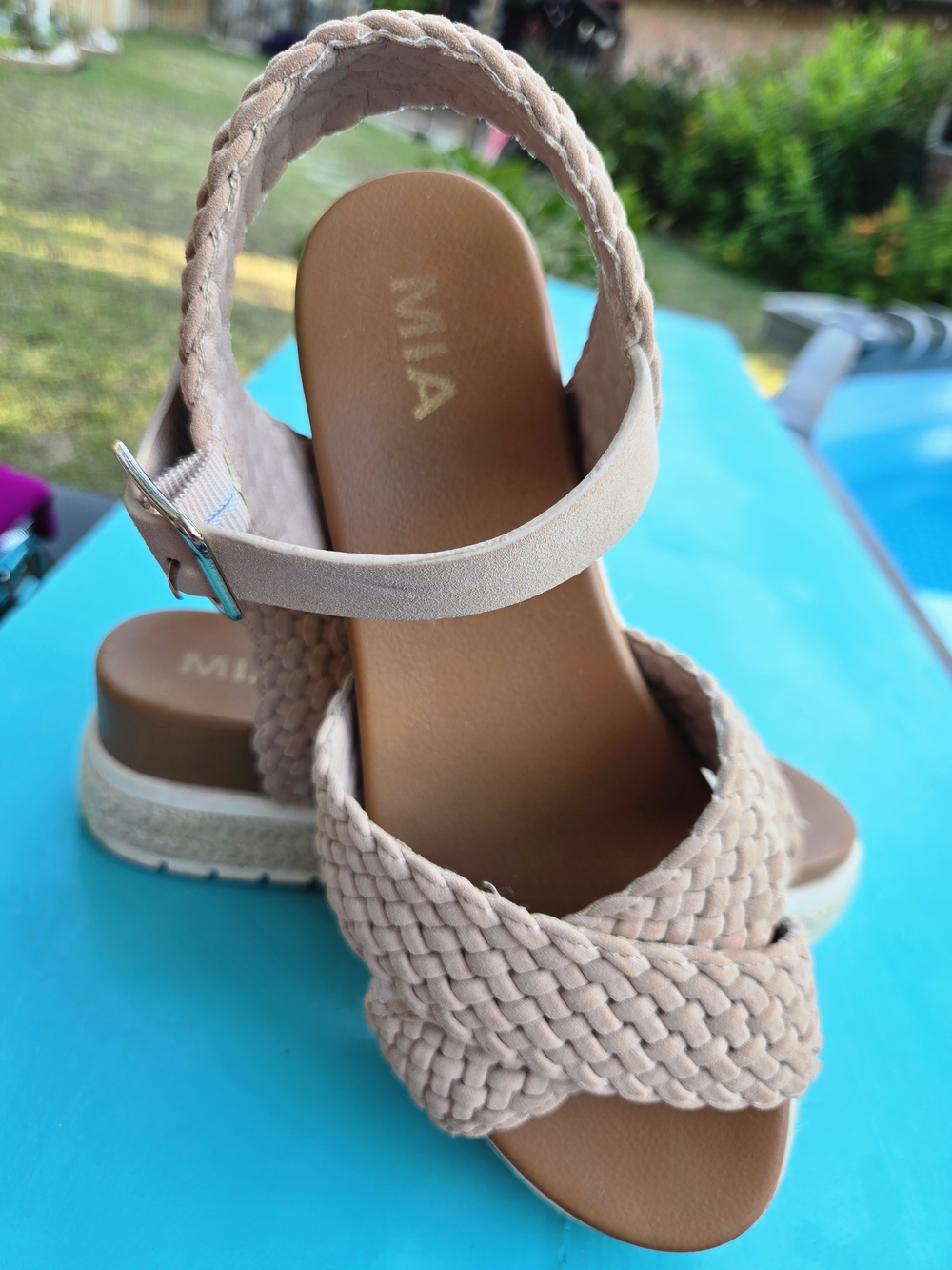 MIA Blush Braided Platform Espadrille Sandals Ankle Strap Women's
